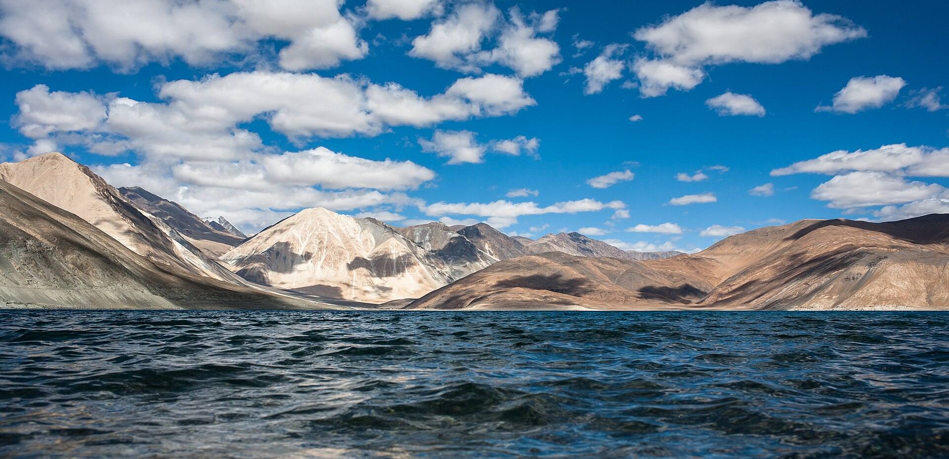 Pangong Tso lake under a blue sky, Ladakh