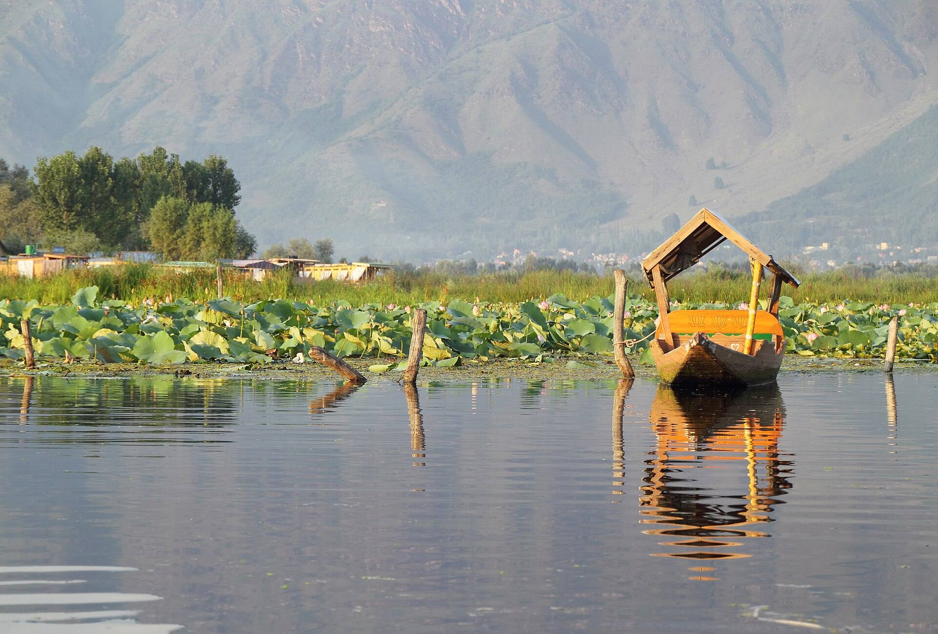 An empty shikara on Dal Lake, Srinagar